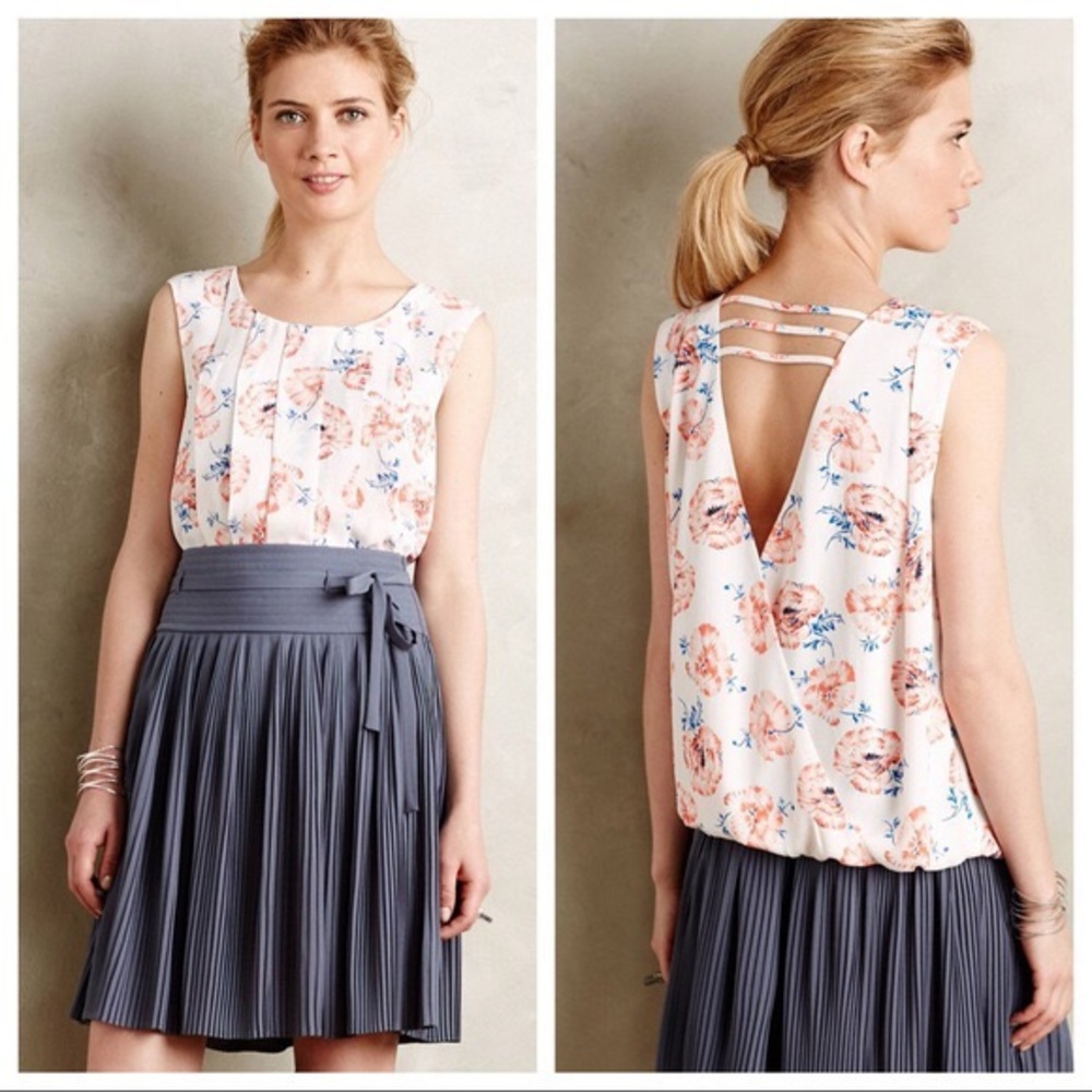 Anthropologie Pleated Petals Open-Back Top